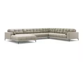 U formos kampinė sofa - dešinė, Mamaia, 7 sėdimos vietos, 327x256x75, smėlio spalvos