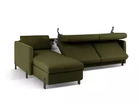 Kampinė Sofa lova - kairė su patalynės dėže, Gloria, 4 sėdimos vietos, 260x170x80, žalia