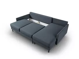 Kampinė Sofa lova - dešinė su patalynės dėže, Scott, 5 sėdimos vietos, 212x142x87, mėlyna