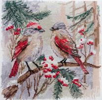 Abris Art kryželių rinkinys „Žiemos čiulbėjimas“, 25×25 cm, 14 ct kanva