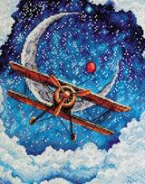 Abris Art kryželių rinkinys „Virš debesų“ — tamsiai mėlyna 14 ct kanva, 20×25 cm, 30 spalvų