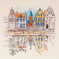 Abris Art siuvinėjimo kryželiu rinkinys Spalvingas miestas — 14 ct kanva 22×22 cm, 23 spalvos