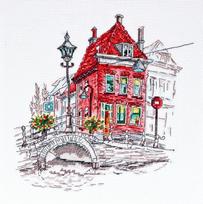 Abris Art siuvinėjimo kryželiu rinkinys „Spalvotas miestelis“, 20×22 cm, 14 ct