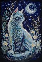 Kryželių siuvinėjimo rinkinys „Naktinis svečias“ 22×32 cm (14 ct) su PRECIOSA #10 karoliukais — Abris Art