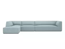Modulinė kampinė sofa - kairė, Ruby, 5 vietų, 366x180x69, šviesiai mėlyna