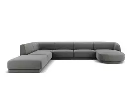 Velvet U formos kampinė sofa - kairė, Miley, 6 sėdimos vietos, 330x255x70, šviesiai pilka