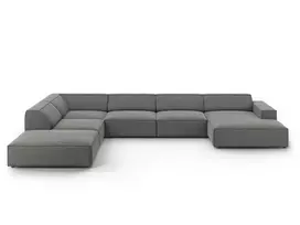 Velvet modulinė U formos kampinė sofa - kairė, Jodie, 7 sėdimos vietos, 364x262x70, šviesiai pilka
