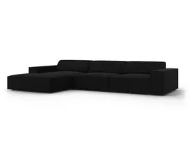 Velvet modulinė kampinė sofa - kairė, Jodie, 4 sėdimos vietos, 284x166x70, juoda