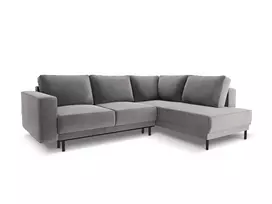 Velvet kampinė sofa - dešinė lova, Caro, 5 sėdimos vietos, 247x187x90, šviesiai pilka