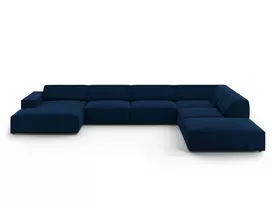 Velvet modulinė U formos kampinė sofa - dešinė, Jodie, 7 sėdimos vietos, 364x262x70, karališkoji mėlyna