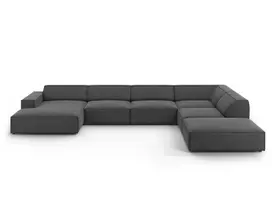 Velvet modulinė U formos kampinė sofa - dešinė, Jodie, 7 sėdimos vietos, 364x262x70, pilka