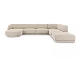 U formos kampinė sofa - dešinė, Miley, 6 sėdimos vietos, 330x255x70, smėlio spalvos