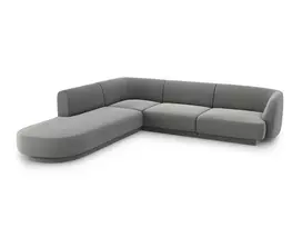 Velvet kampinė sofa - kairė, Miley, 6 sėdimos vietos, 255x248x70, šviesiai pilka