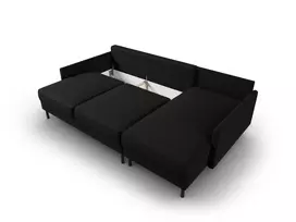 Kampinė Sofa lova - dešinė su patalynės dėže, Scott, 5 sėdimos vietos, 212x142x87, juoda