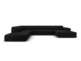 Velvet U formos kampinė sofa - kairė, Jennifer, 7 sėdimos vietos, 364x262x70, juoda