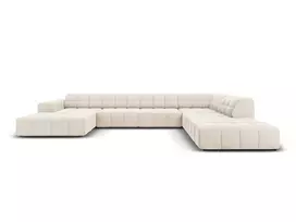 Velvet U formos kampinė sofa - dešinė, Jennifer, 7 sėdimos vietos, 364x262x70, šviesiai smėlio spalvos