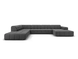 Velvet U formos kampinė sofa - kairė, Jennifer, 7 sėdimos vietos, 364x262x70, pilka