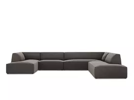 Velvet U formos kampinė sofa - dešinė, Ruby, 7 sėdimos vietos, 366x273x69, tamsiai pilka