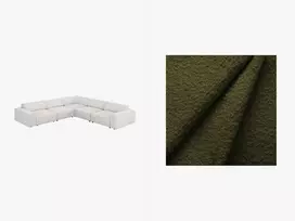 Kampinė sofa Boucle, Jodie, 6 sėdimos vietos, 287x287x70, tamsiai alyvuogių žalia