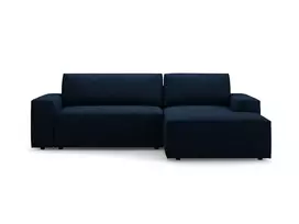 Boucle kampinė sofa - dešinė lova su patalynės dėže, Jodie, 3 sėdimos vietos, 246x151x86, tamsiai mėlyna