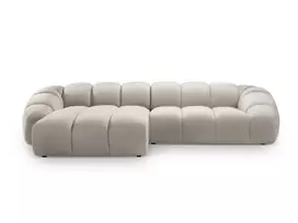 Velvet kampinė sofa - kairė, Diana, 4 sėdimos vietos, 334x182x72, smėlio spalvos