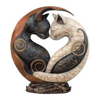 1/2 vnt. Juoda Balta Katės Figūrėlė Kinų Stiliaus Yin Yang Menas Katės Statula Dervos Skulptūra Namų Biuro Stalviršio Dekoracija Ornamentas 1pc beige