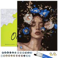 Tapyba pagal skaičiūs Mergaitė ir mėlyni bijūnai, 40x50 cm, 40x50 cm