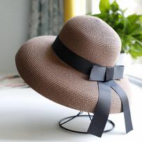 Vintage Hepburn Black Straw Hat Sun Hat Sunscreen Resort Beach Hat Women's Summer Big Eaves Sun Hat