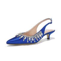 Madingi prabangūs kalnų krištolo kutai satininiai moteriški bateliai elegantiški smailūs pirštai stiletto aukšti kulniukai slingbacks madingi pavasario vasaros vakarėlio bateliai 34