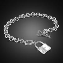 Paprasta grandinėlė Raktas Užraktas Pakabukas Apyrankė Moteriški Electroplated Mikronų Rodžio Auksas Papuošalai 17 gray