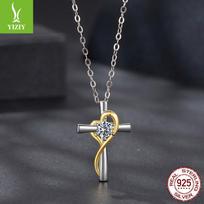 Mozambiko deimantinis meilės kryžiaus karoliai su raktikaulio grandinėle, paprasti klasikiniai S925 sterlinginio sidabro karoliai 925 silver