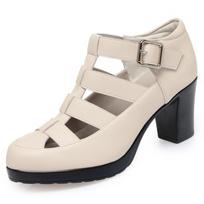 Fashion Breathable Cutout Close Head Platform Shoes Soft Leather 2024 Summer Block Med Heels Gladiator Sandals for Office Mom 35(Foot22.5cm)
