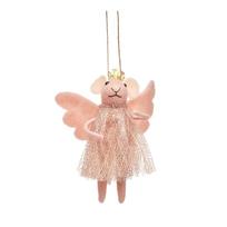 Iš tekstilės rankų darbo eglutės papuošimas 13 cm Pink Princess Fairy Mouse – Sass & Belle