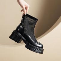 Hollow Martin boots women's summer short boots ultra-light and not tired 2025 mesh breathable leather thick-soled boots heightening mesh boots 34