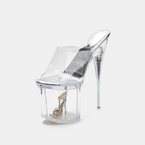Fashion 19cm Ultra High heels Transparent PVC Women Slippers Sandals Fashion Summer Clear Crystal Platform Wedges Mule Pole Dance Shoes 34 mėlyna