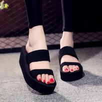 Fashion 9cm Heel Platform Slippers Women's Sandals Soft EVA Black color Ladies Fashion Slides Thick Sole Summer Shoes Woman Flip Flops 35