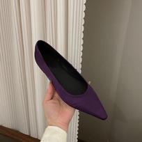 Madingi prabangūs satininiai šilkiniai balerinos bateliai moterims, elegantiški violetiniai mėlyni baleto bateliai, moteriški glausti smailianosiai paprasti seklesni loaferiai 35 juoda