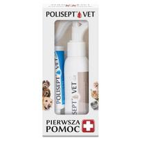 JM Sante Polisept Vet pirmosios pagalbos rinkinys šunims ir katėms – dezinfekuojantis purškiklis + gelinis tvarslas