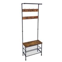Drabužių pakaba, begryf VW2, 66x32x186, juoda metalinė konstrukcija, rudos lentynos, 66x32x186
