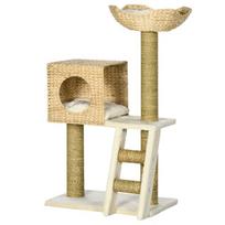 "PawHut" draskyklė 100,5 cm， Kačių medis su kačių urvu, lova, laiptai, kačių draskyklė su sizalio draskyklėmis, pagalvėle, iki 4,5 kg, gamta