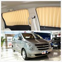 Hyundai H1 Individualūs Automobilio Užuolaidėlės: Aliuminio lydinio vikšrai ir šoninių langų saulės gaudyklės žaliuzės 7 windows blinds, plastic track, silver-gray