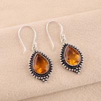 925 Sterling Silver Citrine Gemstone Handmade Jewelry Daily wear Earrings 1.6  EE-164-10