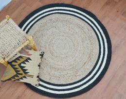 Džiuto kilimas Apvalus Rankų darbo Natūralus kilimas bet kokiai erdvei Rustiškas dekoras bet kokiai erdvei 60 cm x 60 cm(2x2feet) smėlis/juoda