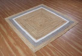 Džiuto vidaus ir lauko kilimas, rankų darbo natūralus kilimas bet kuriai erdvei, rustiškas dekoras bet kuriai erdvei 60 cm x 60 cm (2x2feet) smėlis/pilka