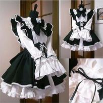 Moterų tarnaitės apranga Lolita Cosplay Mielas Seksualus Erotinis Kawaii Kavinės kostiumas Juoda Balta Vyriška uniforma Prijuostės suknelė Mielas XL juoda