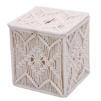Tissue Box Cover Boho Decor Square Tissues Holder Woven Macrame Napkin Facial Paper Organizer Home Decor for Bedroom