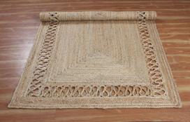 Džiuto stačiakampis kilimas Rankų darbo Natūralus kilimas bet kokiai erdvei Rustikinis dekoras bet kuriai erdvei 60 cm x 60 cm (2x2 Feet) smėlis