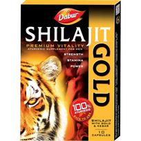 Dabur Shilajit Gold Ajurvedinės kapsulės jėgai, ištvermei ir gyvybingumui palaikyti – Natūralus sveikatos papildas – 10 kapsulių pakuotė