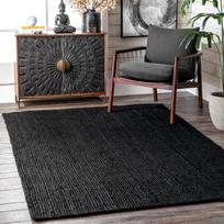 Kilimas 100% Natūralus Džiutas medvilnė ovalus Kilimas Rankų darbo Apverčiamas Plotinis kilimas modernus Kilimas Bet kuriai erdvei 60cm x 60 cm (2x2feet) juoda