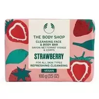 "The Body Shop Strawberry Cleansing Face & Body Bar" - kietasis muilas veidui ir kūnui, 100,0 g